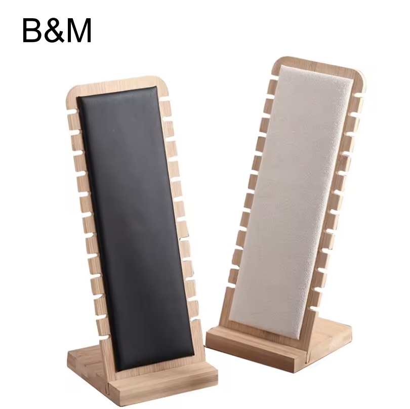 BAIMUDA Wooden Jewelry Stand With Leather For Necklace Bracelet Jewelry Display Holder  