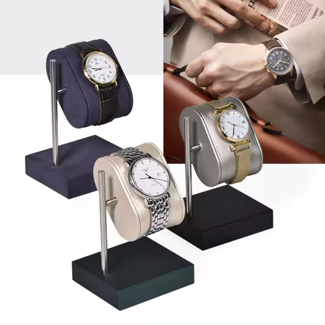 B&M Custom Leather Rotating Watch Holder Wood Display