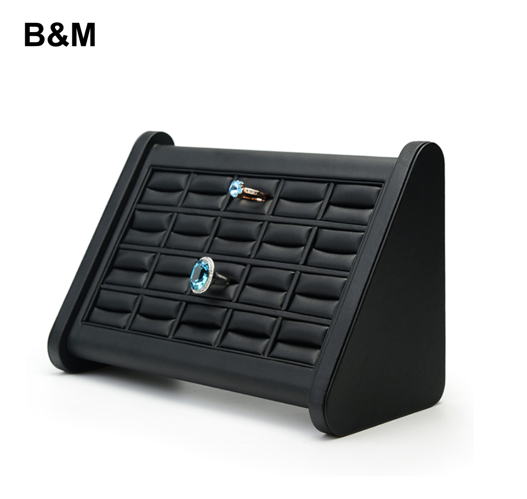BAIMUDA Black PU Leather Jewelry Organizer For 20 Rings Jewelry Holder Ring Display Props
