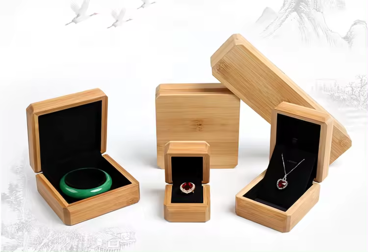 B&M Custom logo wooden Jewelry box with button