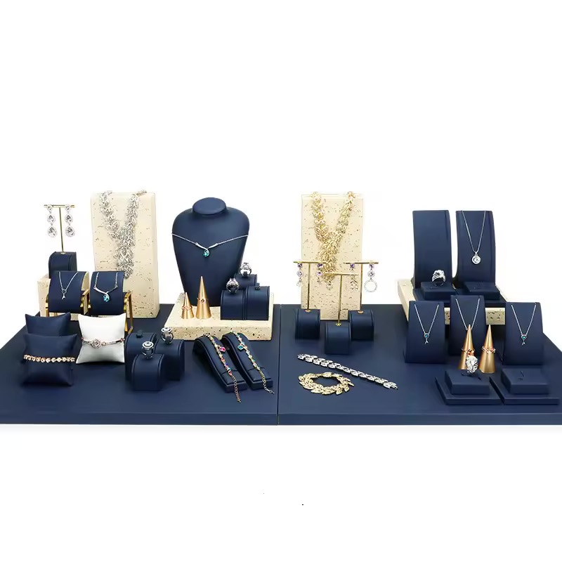 BAIMUDA Classic Royalblue Leather Jewelry Display Holder For Earrings Ring Necklace Jewelry Props