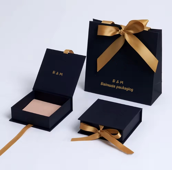 BAIMUDA Custom logo book shape jewelry cardboard box- with ribbon