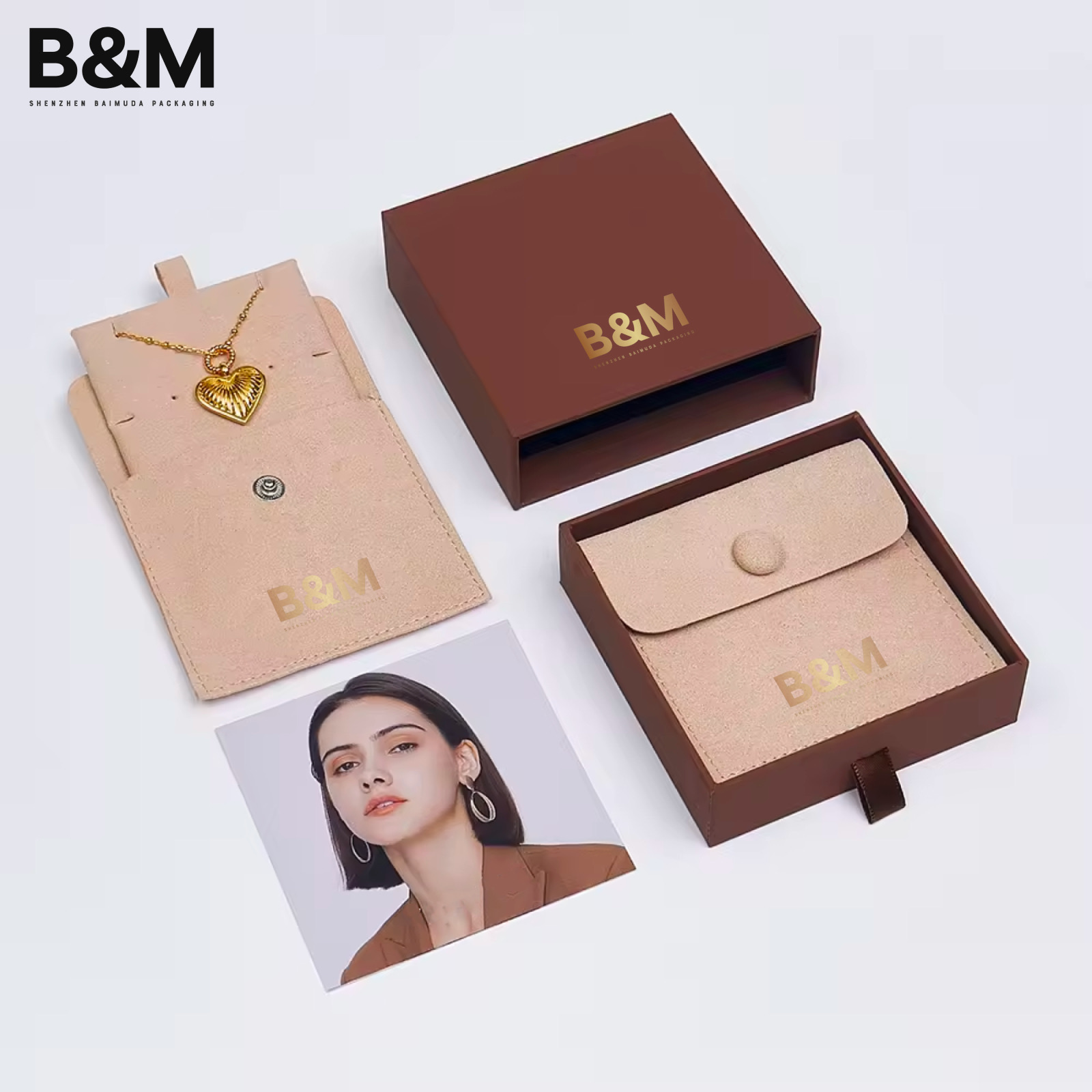  BAIMUDA jewelry box for ring pendant bangle bracelet custom brown color jewelry gift box