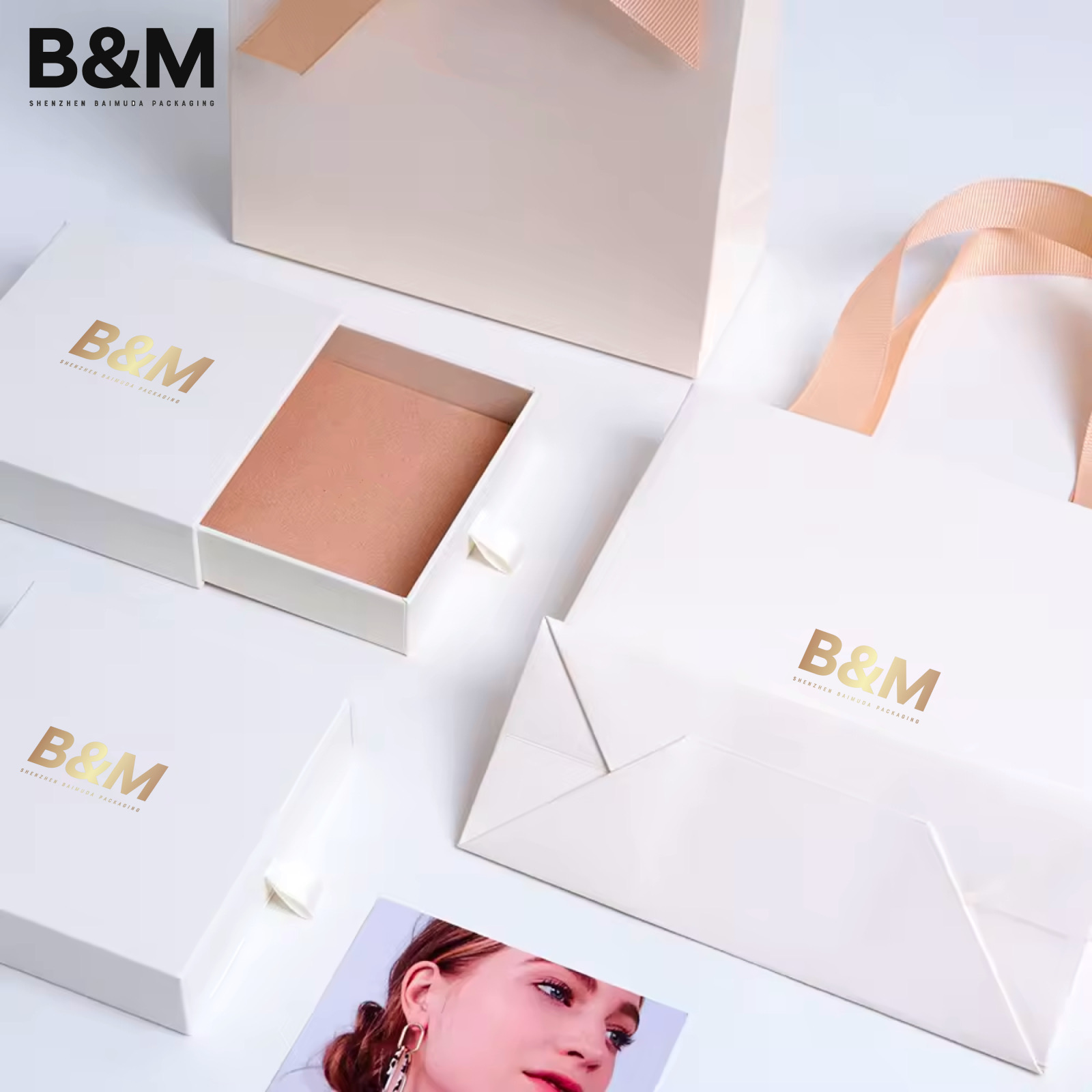  BAIMUDA Elegant white jewelry box for ring pendant bangle bracelet custom logo jewelry gift box
