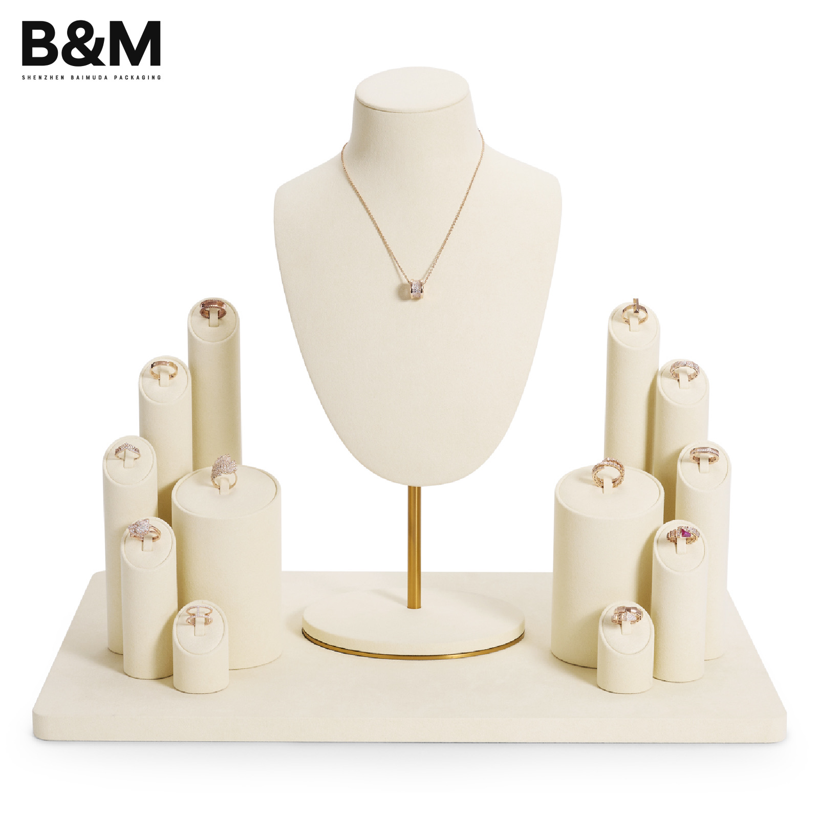 BAIMUDA Modern Beige and Metallic Jewelry Displays Set For Ring Pendant