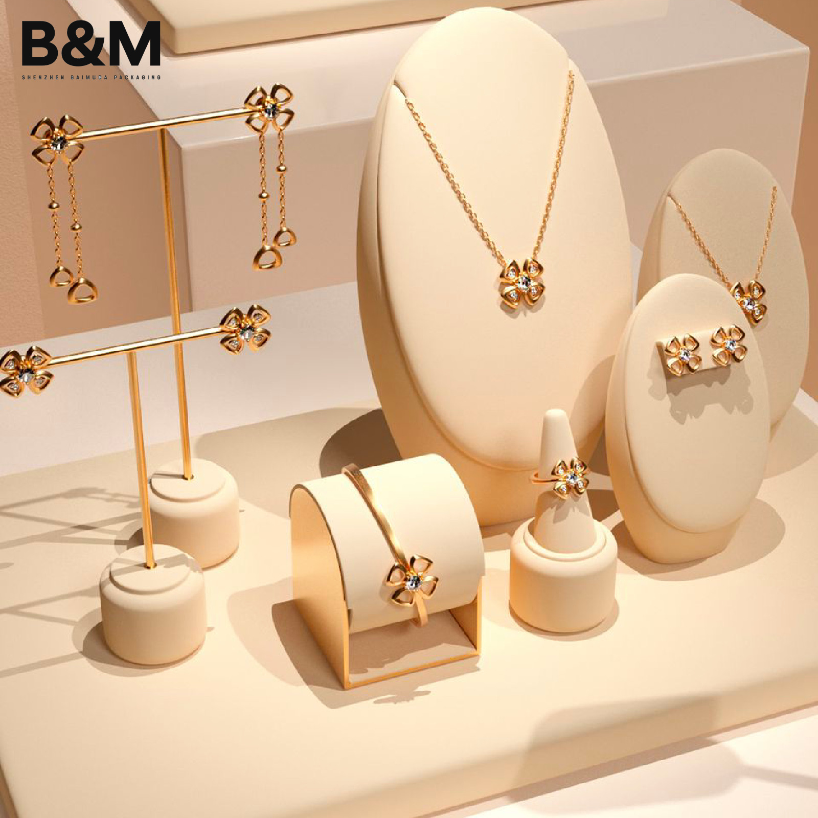 BAIMUDA Mesmerizing Beige And Metallic Jewelry Display Prop For Pendant Bracelet Earring Ring Jewelry 