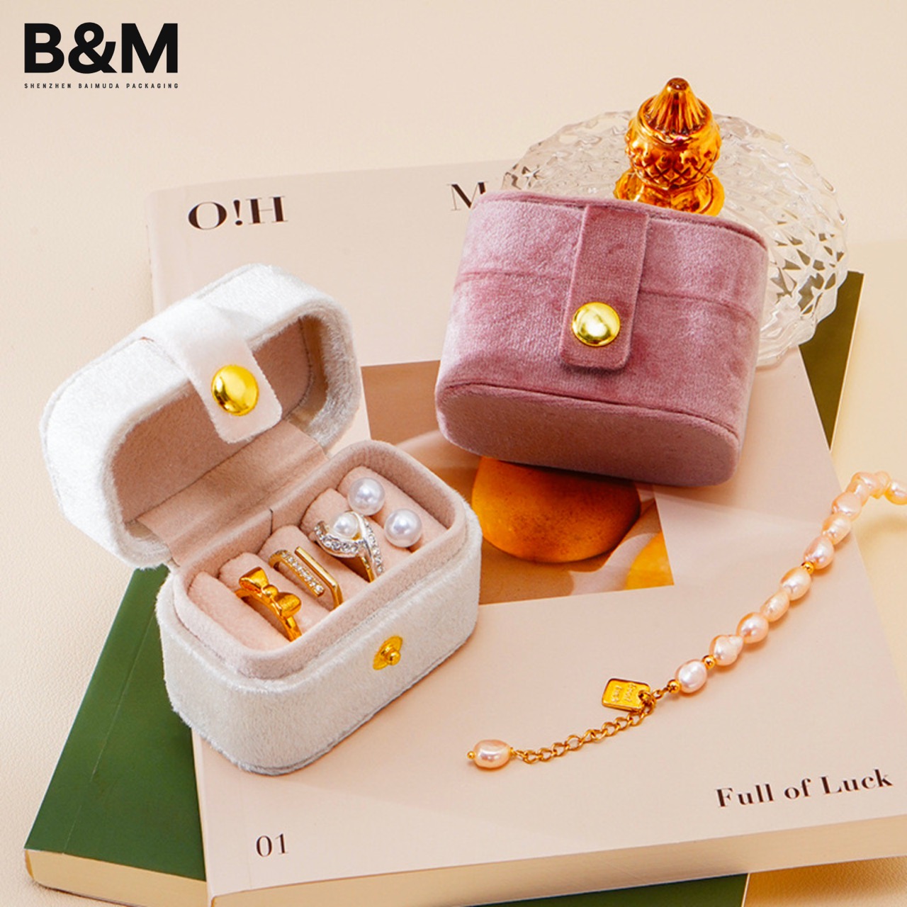 B&M Velvet Jewelry Organizer Box, Travel Case, Jewelry Storage Necklaces Earrings Rings Bracelets